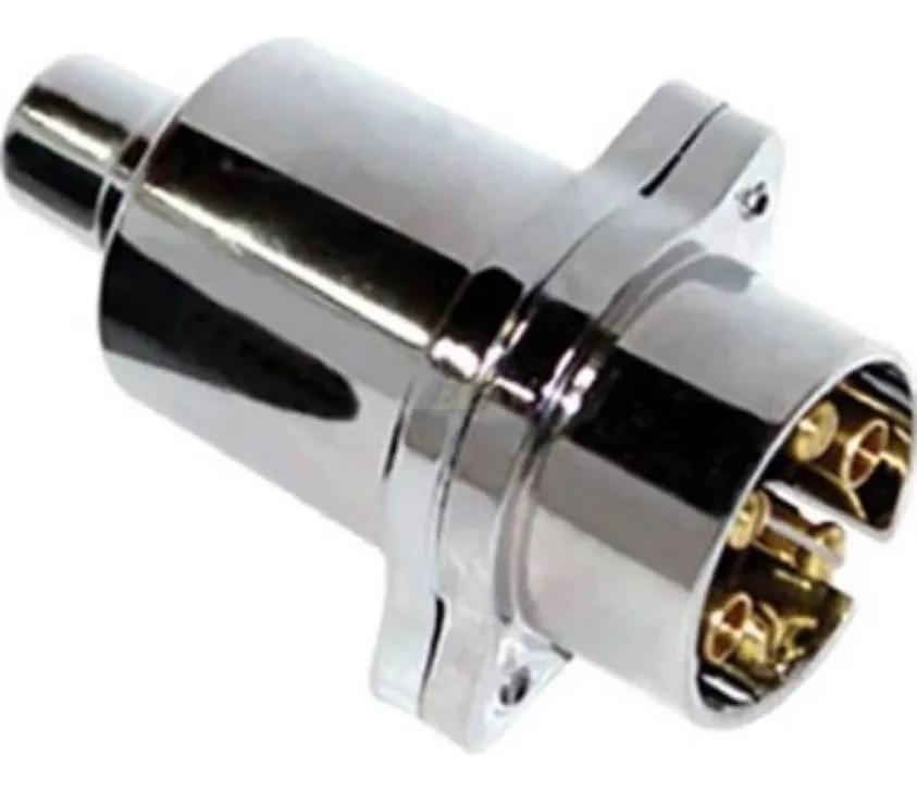 TOMADA ELÉTRICA REDONDA MACHO CROMADA 6 POLOS 12V