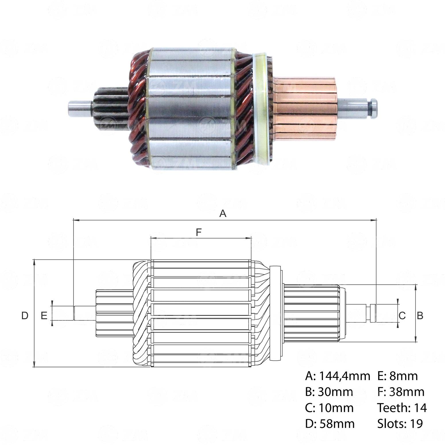 INDUZIDO 12V 2,3KW 14 DENTES FORD F250 IVECO DAILY