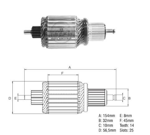 INDUZIDO 24V 4,0kW 14 DENTES FORD CARGO