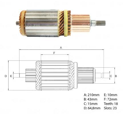 INDUZIDO 12V 2,0KW 19 DENTES FORD ECONOVAN KIA