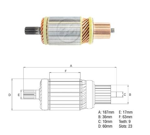 INDUZIDO 24V 4,5KW 9 DENTES CATERPILLAR 1000 CASE