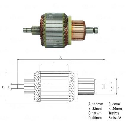 INDUZIDO 12V 0,9KW PEUGEOT 206 RENAULT CLIO LAGUNA