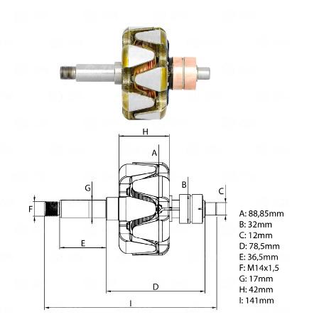 ROTOR 12V 35A K1 CASE W 18 MB L 1319 L 1519 CTB