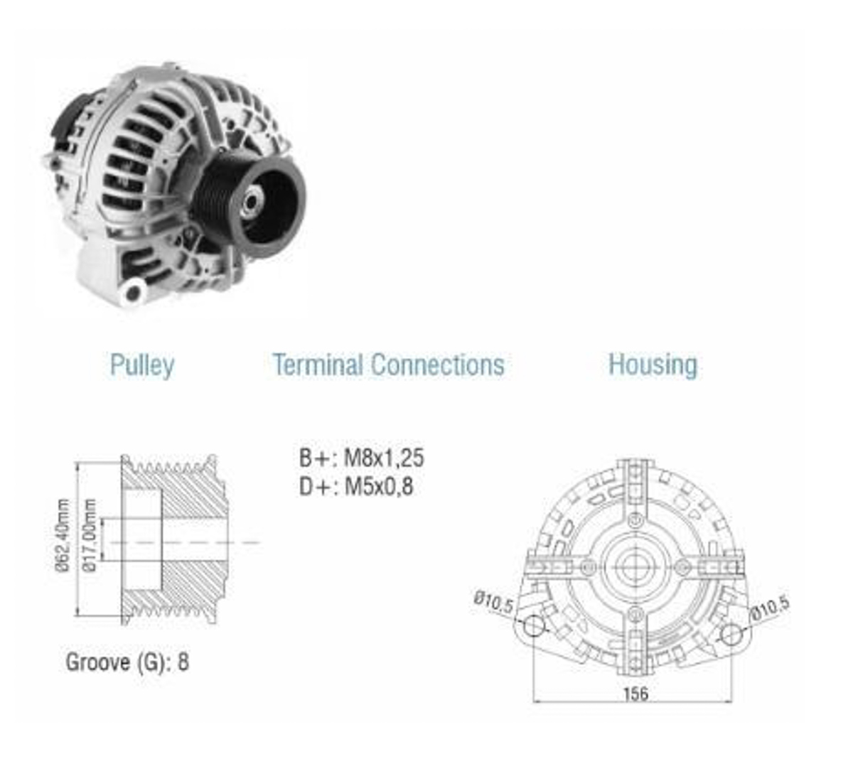ALTERNADOR 12V (CW) 200A E10 POLIA 62MM JOHN DEERE